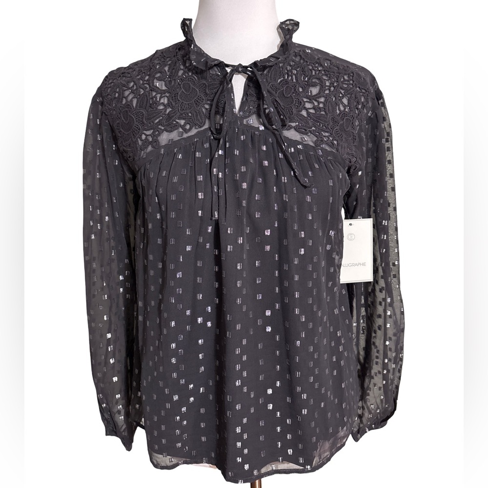 Calligraphie Chic Dark Gray Lace Women's Blouse